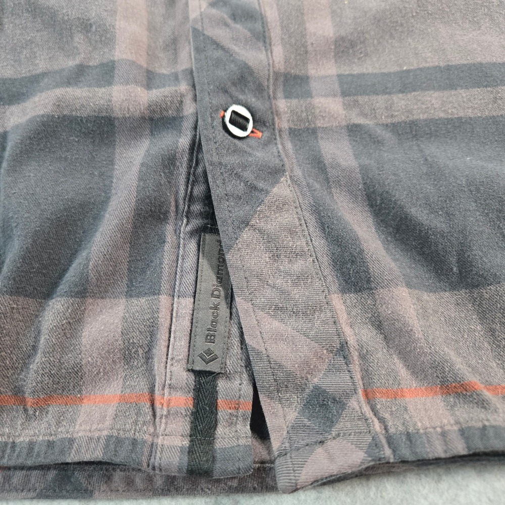 Black Diamond Mens Plaid Flannel Button Down Shirt Grey Black Orange Medium - Picture 8 of 16